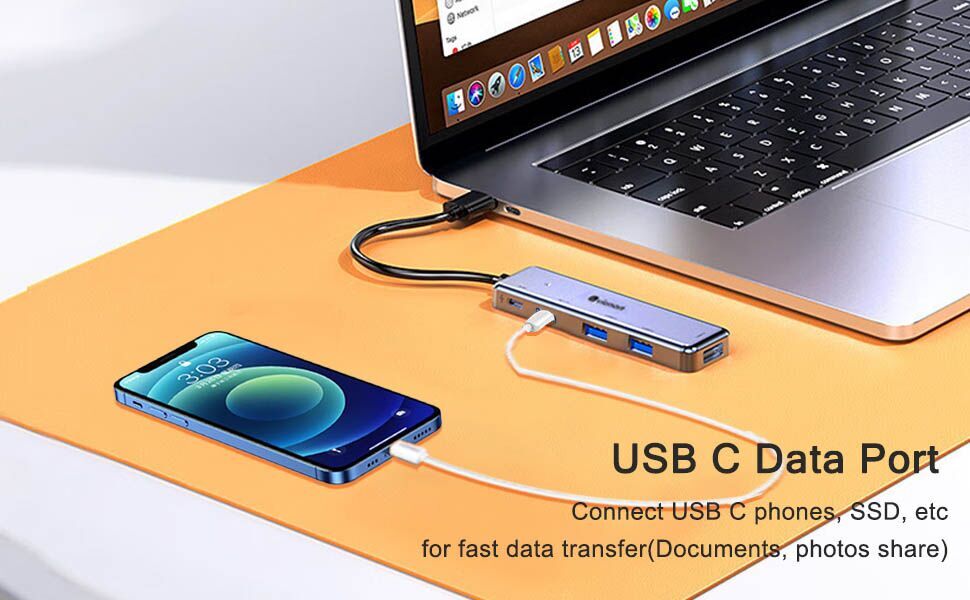 usb c hub 5 in 1 with usb c power/data port, usb port hub for laptop