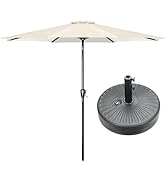 HealSmart 9' Patio Table Umbrella with Button Tilt, 8 Sturdy Ribs, 50lbs Base Stand Included, for...