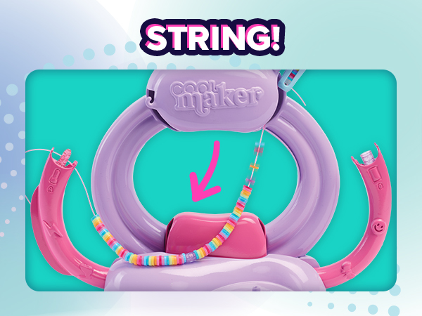 Beads sliding onto string inside bracelet maker