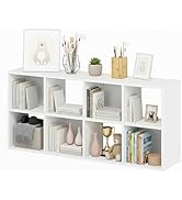 8-Cube Storage Organizer, White Bookshelf with Open Compartments for Home Office, Modern Bookcase...