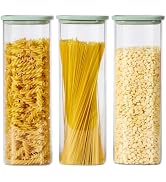 Spreccio Square Glass Pasta Containers Storage 2.5 Qt Set of 3, Spaghetti Container Storage for P...