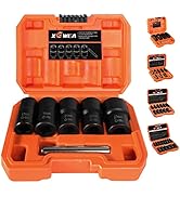 XEWEA Twist Socket Set with Center Punch Bar, 6PCS 1/2" Drive Metric Lug Nut Remover Tools for Br...