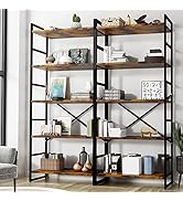 Shintenchi 2 Pieces 5 Tiers Bookshelf, Classically Tall Bookcase Shelf, Industrial Book Rack, Mod...
