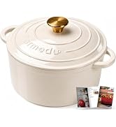 Parmedu 5.5QT Enameled Cast Iron Dutch Oven for Sourdough Bread White | Non-Stick Pot for Slow Co...