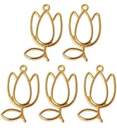 BWESOO 5Pcs Gold Open Backs Bezel Pendants Tulips Flower Metal Frame with Loop Hollow Frame Penda...