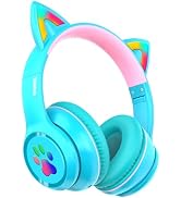 MIDOLA Kids Headphones Cat Ear Wireless Bluetooth 5.3 60H Over Ear, 8H with Led Light Foldable Mu...