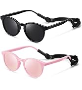 Vcarsian Cute Kids Polarized Sunglasses,Baby Sun Glasses with Strap for Toddler Girls Boys Flexib...