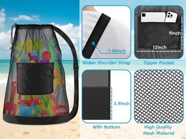 mesh beach bag beach drawstring backpack pool bag swim bag toy storage seashell rock collecting bag