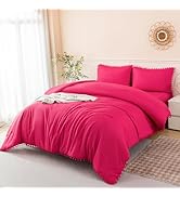 PERFEMET 5-Piece Hot Pink Comforter Sets Twin Size Pom Pom Girls Bedding Set with Sheets Soft Aes...