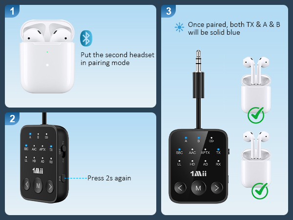 bluetooth transmitter for 2 headphones