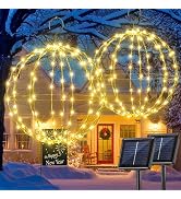 Joomer Solar Christmas Ball Lights, 13in & 11in Foldable Sphere Lights | Metal Hanging Globe Ligh...