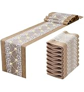 8Pack Vine Burlap Table Runner with LED String Lights 12 x 108 Inches Burlap Lace Table Runner Ru...