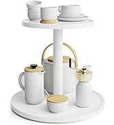 Lazy Susan Organizer Homerays 2 Tier Non-Skid Bamboo Lazy Susan for 12 Inch Kitchen Rotating Spic...