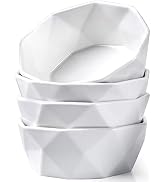 Delling 22 Oz Geometric Cereal Bowls, White Soup Bowls Dessert/Snack Bowls Set for Rice Pasta Sal...