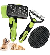 Histotree Green Pet Grooming Kit 3Pcs Self-Cleaning Slicker Brush for Dogs&Cats Double-Sided Dema...