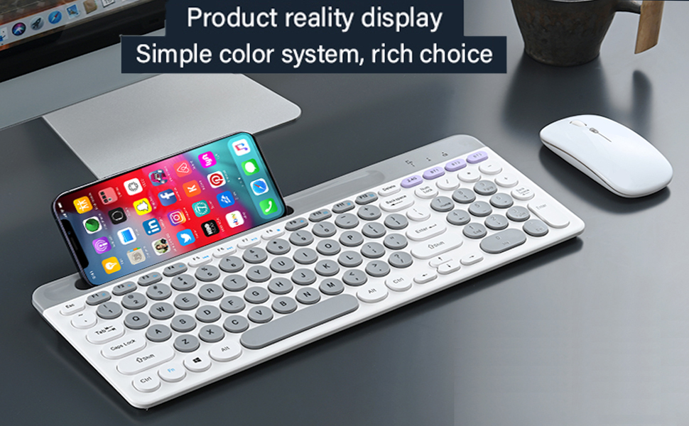 Wireless Keyboard and Mouse Combo with Phone Tablet Holder,