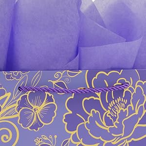 13‘’ Large Rose Purple Foil Traced Flowers Gift Bag Set