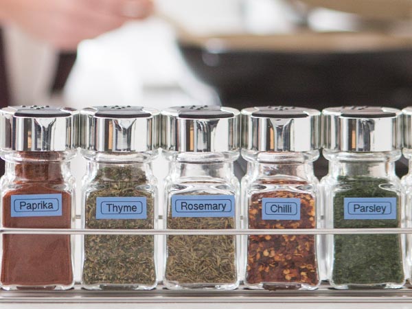 Glass spice jars with labels