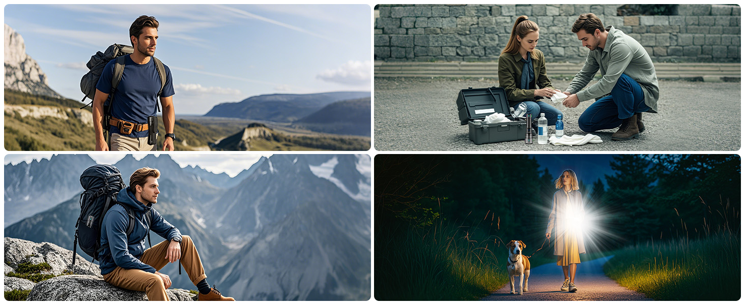 four photos of a woman sitting on a suitcase.