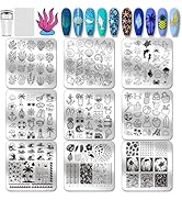 PH PandaHall 9pcs Ocean Theme Nail Stamping Plates Beach Seashells Seaweed Nail Art Stencils Mari...