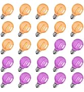 GOOTHY 25 Pack G40 LED Replacement Light Bulbs, Shatterproof Halloween G40 LED Orange Purple Glob...