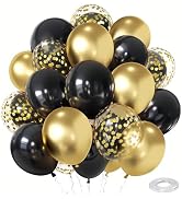 Black Gold Confetti Latex Balloons, 50 Pack 12 inch Black and Gold Chrome Metallic Party Balloons...