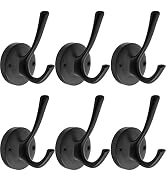 TOFIIGREM Black Wall Hooks, 6 Pack Coat Robe Hook Heavy Duty Metal Double Bath Hook Wall Mounted,...