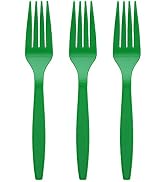 Amcrate Green Disposable Medium Weight Plastic Forks- Ideal for Weddings, Party’s, Birthdays, Din...