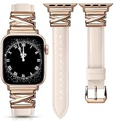 Minyee Leather Band Compatible with Apple Watch 42/41/40/38/44/45/46/49mm Women,Dressy Slim Premi...