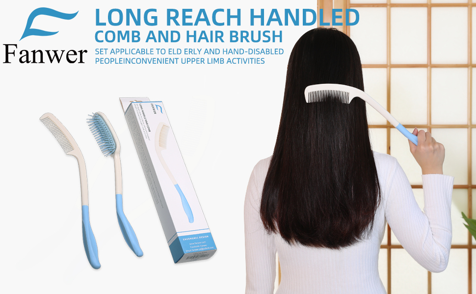 Long Reach Handled Comb and Hair Brush Set