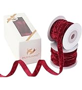 HUIHUANG Red Velvet Ribbon 3/8" Crushed Velvet Ribbon for Christmas Tree Ornaments, Gift Wrapping...