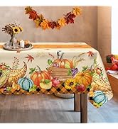 Arquiel Fall Pumpkin Tablecloth Waterproof, Thanksgiving Cornucopia Table Cloth Rectangle, Washab...
