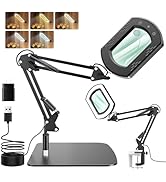 10X 30X Magnifying Glass with Light and Stand, Magnifying Lamp with Real Glass Square Lens, Stepl...