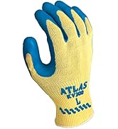 SHOWA Atlas KV300 Natural Latex Palm Coated A3 Cut Resistant Safety Glove with Kevlar Liner, 10-G...