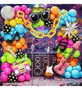 90s 80s Disco Theme Party Decorations, 151Pcs Balloon Arch Kit with Disco Ball, Retro Glasses, Mu...