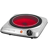 OVENTE Electric Infrared Single Burner, 1000W Hot Plate, Silver BGI101S | 7” Ceramic Glass Cookto...