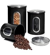 Moss & Stone 3 Piece Black Canisters Sets For The Kitchen, Kitchen Jars With See Through Window |...