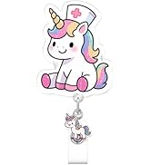 Cute Unicorn Badge Reel, RN Badge Buddy, Funny Unicorn ID Work Badge Holder with Retractable Alli...