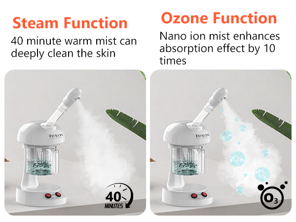 Ozone Facial Steamer - TASALON Face Steamer for Facial, Facial Steamer with Removable Water Cup,