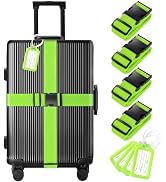 8 Pack Luggage Straps and Tags Set (4 Straps, 4 Tags), Luggage Straps for Suitcases TSA Approved ...