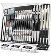 Nicpro 35PCS Art Mechanical Pencil Set, 3 PCS Metal Drafting Pencil 0.5 mm & 0.7 mm & 0.9 mm & 3 ...