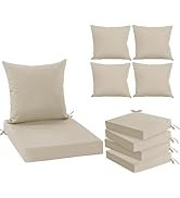 Summsun Outdoor Chair Cushions Set of 4, Waterproof Backrest and Deep Seat Cushion Set for Patio ...