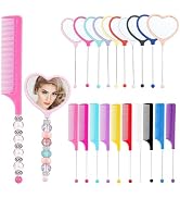 Frinnovan 10 Pack Beadable Mirrors Heart Shaped and 10 Pack Beadable Combs DIY Plastic Rat Tail C...