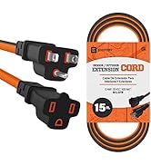 ELECTERY 15 Ft Orange Extension Cord - Outside & Indoor SJTW Rated Wire - 16 Gauge High Voltage 3...