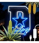 Texas Star Neon Sign, Blue and White LED Wall Decor, 16.5x12.8 Inch, USB Powered, Football Accent...