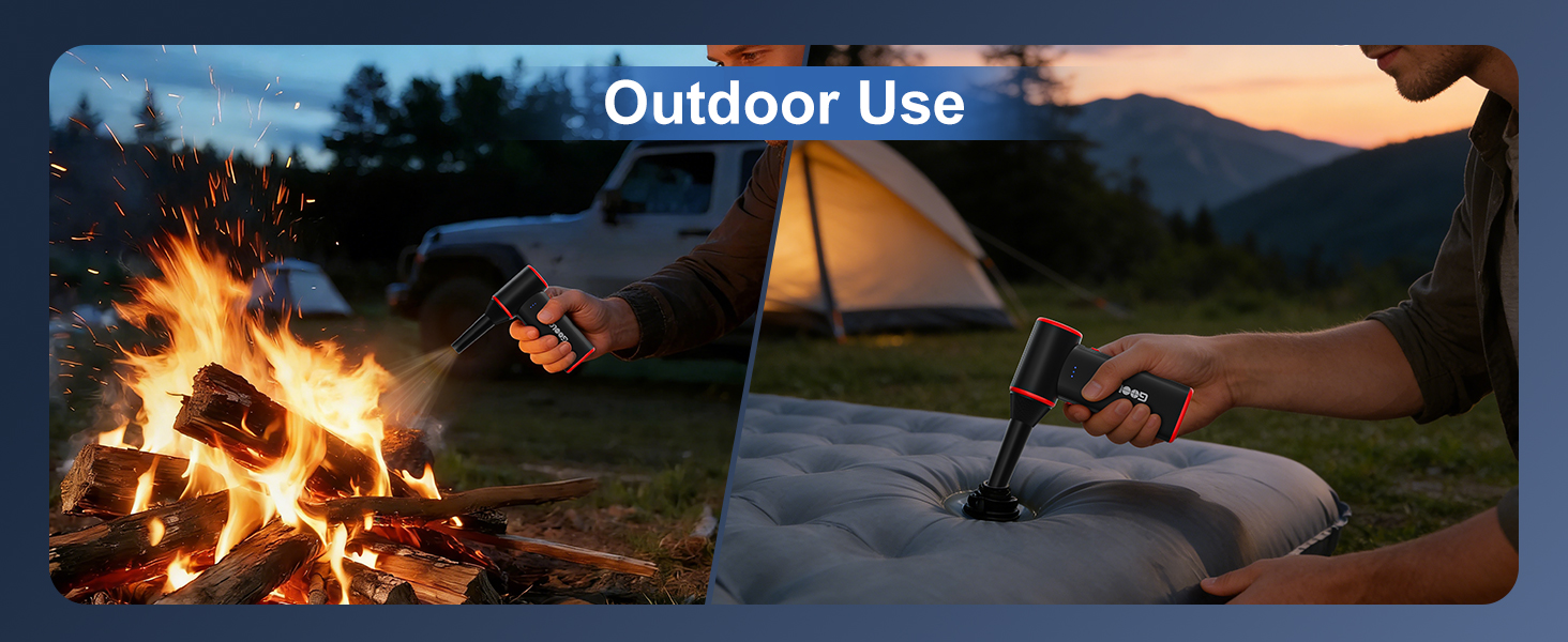 GOOLOO air duster wide applications:Outdoor fire starting/Outdoor inflation