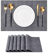 Placemats Set of 6 Washable Indoor/Outdoor Vinyl Place Mats for Dining Table Durable Non-Slip Hea...