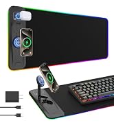 TARKARI Gaming Mouse Pad Wireless Charging Magnetic Rotating Phone Stand | RGB Desk Mat Extended ...