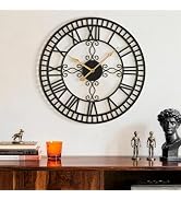 Tempospark 20 Inch Large Wall Clock Decorative for Living Room, Black Metal Roman Numeral Big Clo...