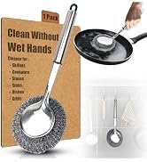 Long Handle Steel Wool Scrubber, Stainless Steel Pot & Pan Scrubber with Replaceable Scouring Bal...